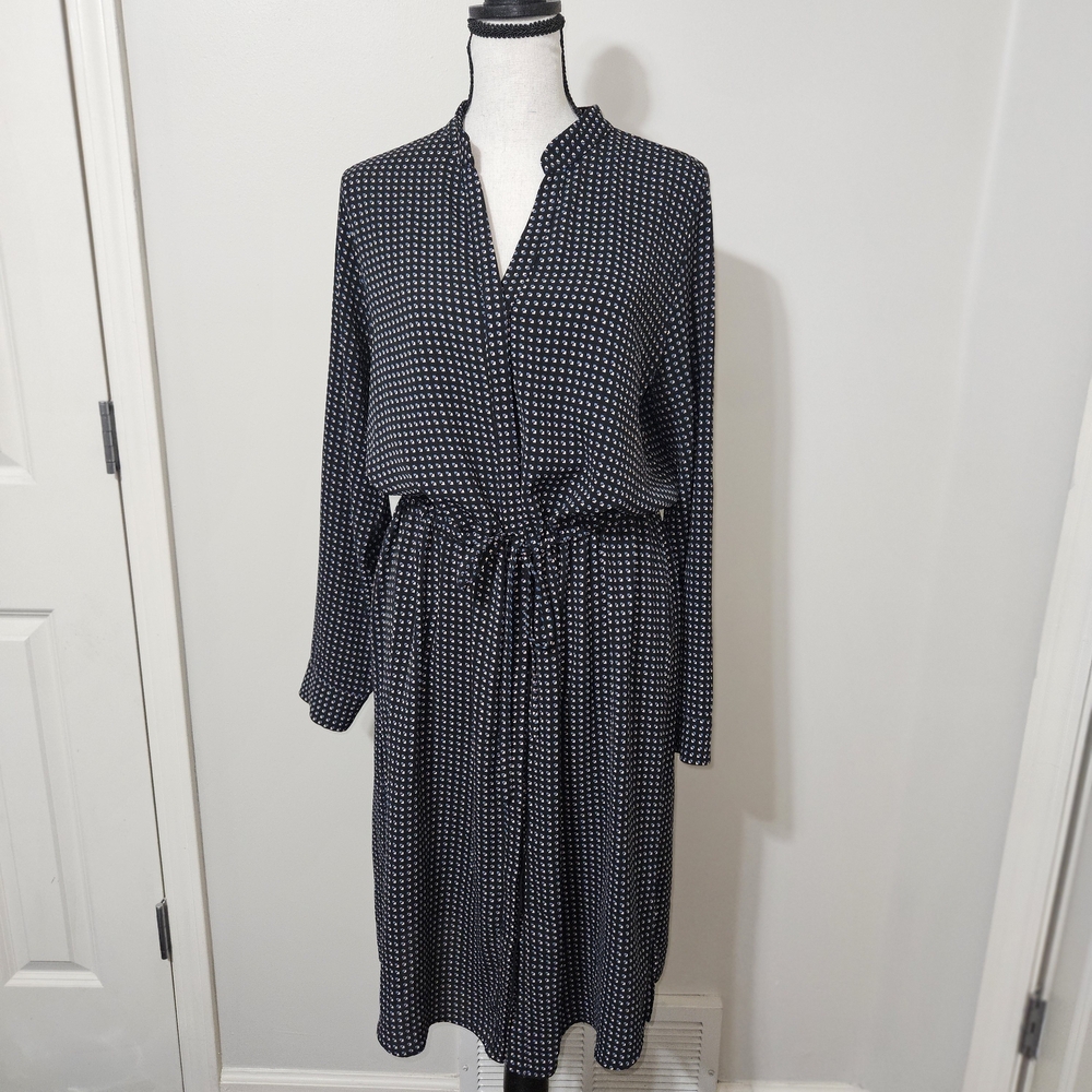 Zara Geometric Print Button Down Black Shirt Dress Size Large